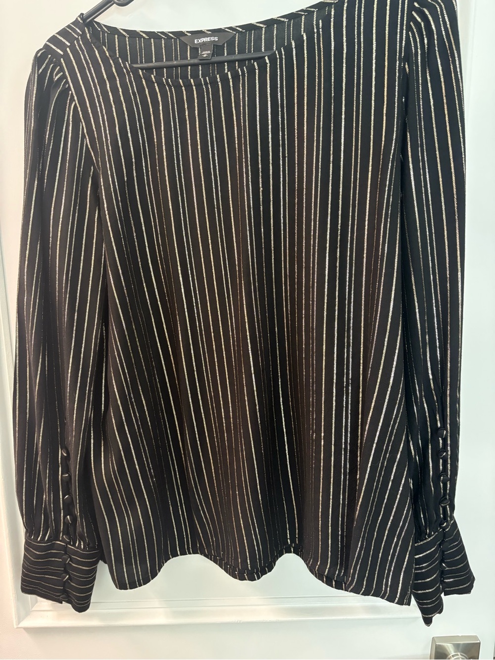 Express Black Long Sleeve Metallic Pinstripe Blouse